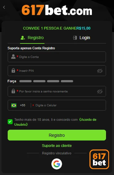Usuário realizando transação ágil na 617bet